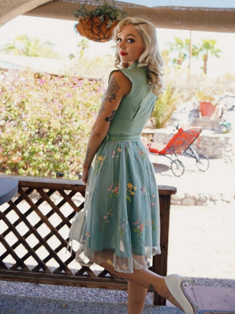 Green 1950s Floral Patchwork Vintage Dress