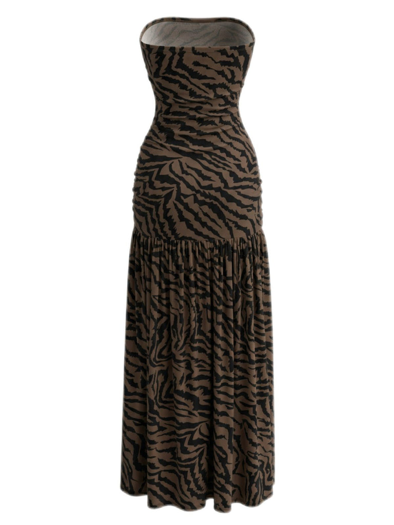1930s Bandeau Zebra Print Mesh Split Dress