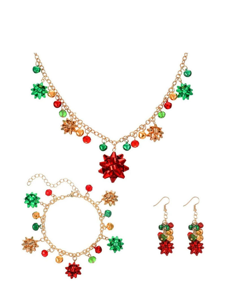 Christmas Flower Bell Necklace & Bracelet & Earring Set
