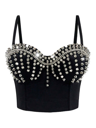 1980s Satin Punk Rock Metallic Rivet Corset