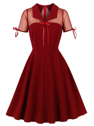 1950s Lapel Mesh Patchwork Swing Dress