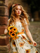 Orange 1950s Sunflower Sweetheart Neck Dress