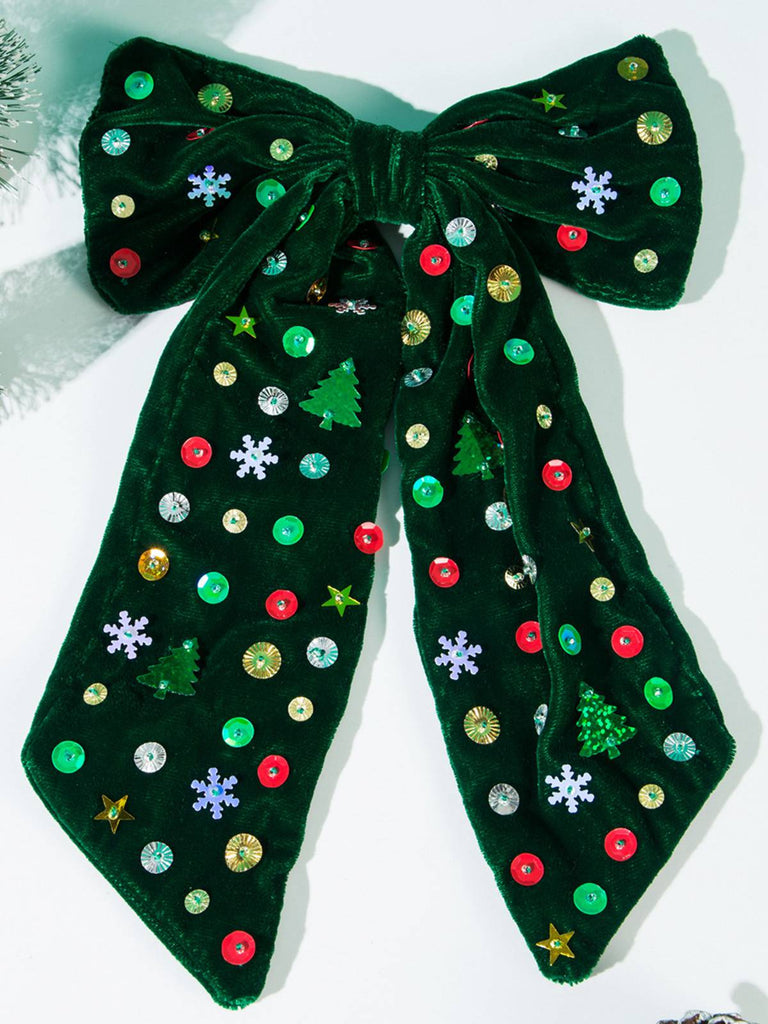 Vintage Christmas Velvet Large Bow Hairpin