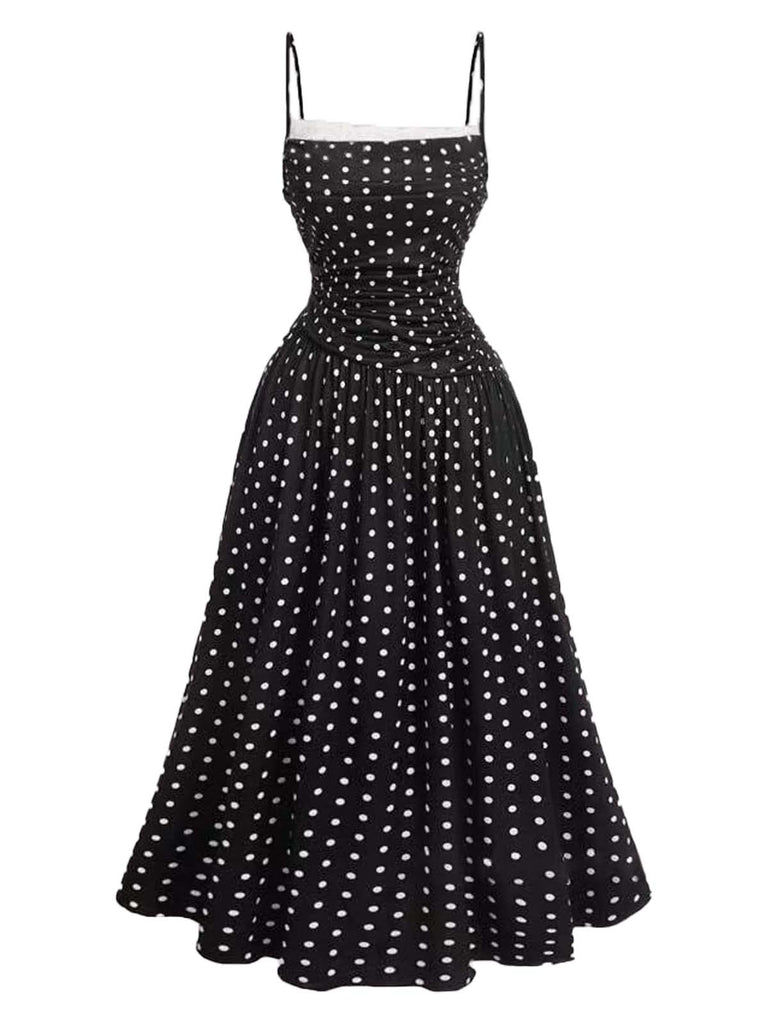 1950s Lace Paneled Polka Dot Dress