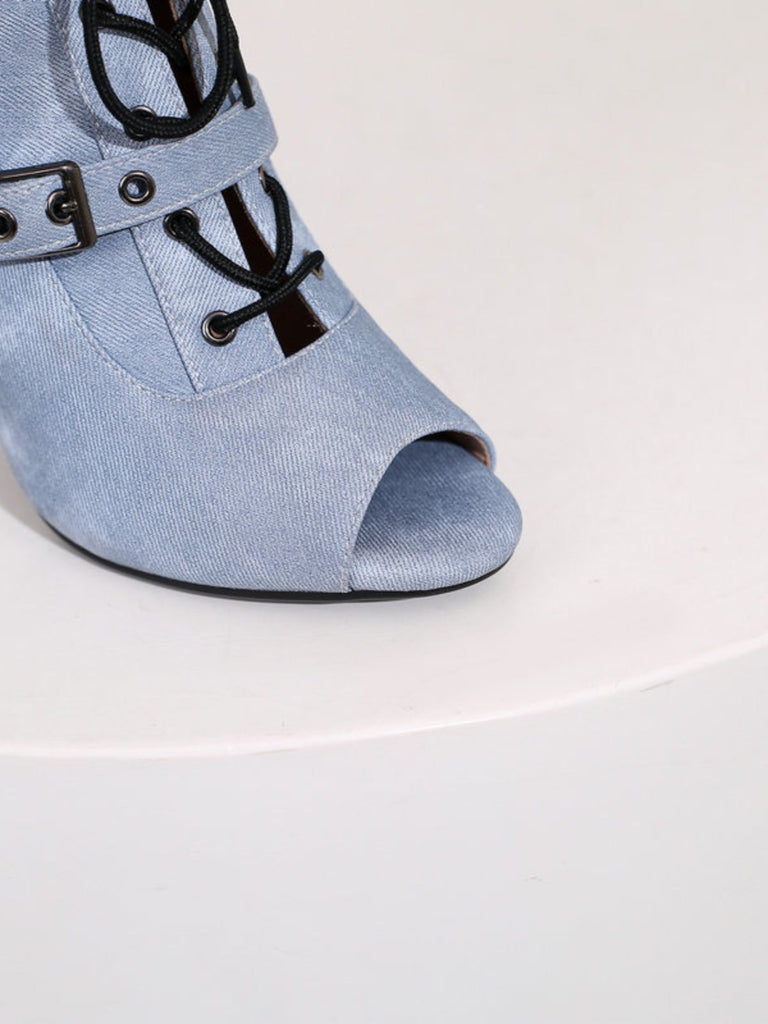 Vintage Denim Peep Toe Stiletto Heel Shoes