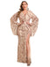 [Plus Size] Beige 1980s Floral Sequin Maxi Slit Dress