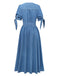 Blue 1940s V-Neck Knot Cuff Denim Dress