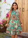 [Plus Size] Green 1970s Boho Halter Ruffle Hem Sleeveless Dress