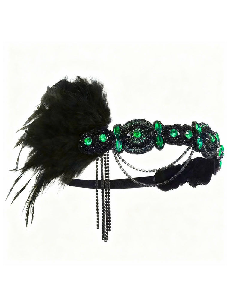 1920s Gatsby Feather Crystal Flapper Headband