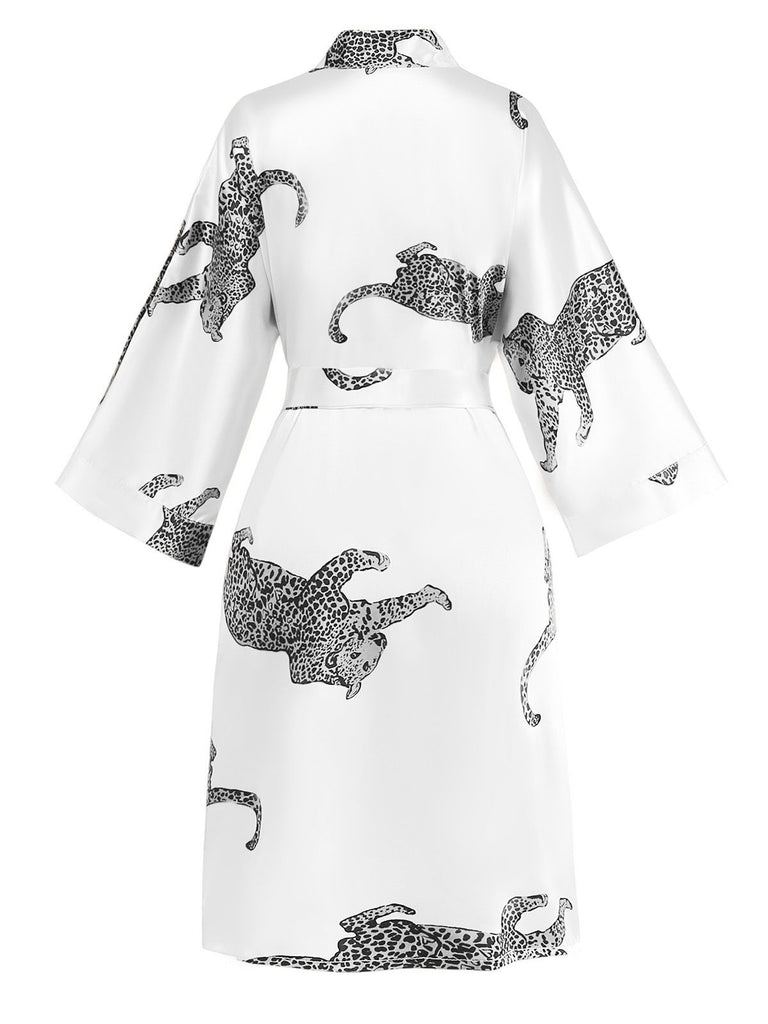 1950s Leopard Print Satin Robe with Belt