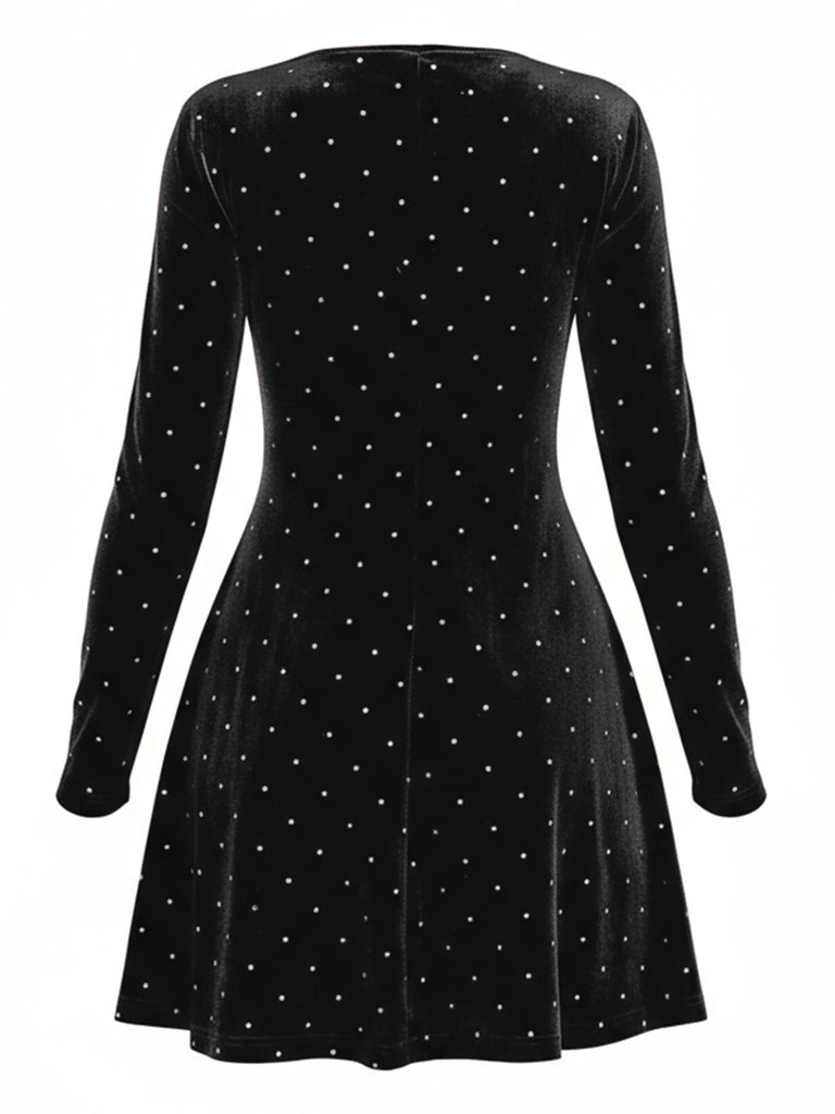 1980s Velvet Rhinestone Fit Party Dress