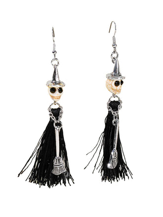 Halloween Witch Skull Tassel Earrings
