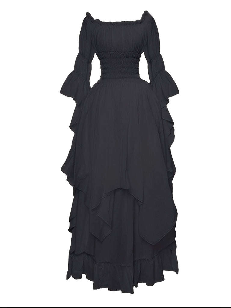 1980s Gothic Bell Sleeve Irregular Hem Dress
