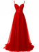 Red 1930s Spaghetti Strap Lace Tulle Maxi Dress