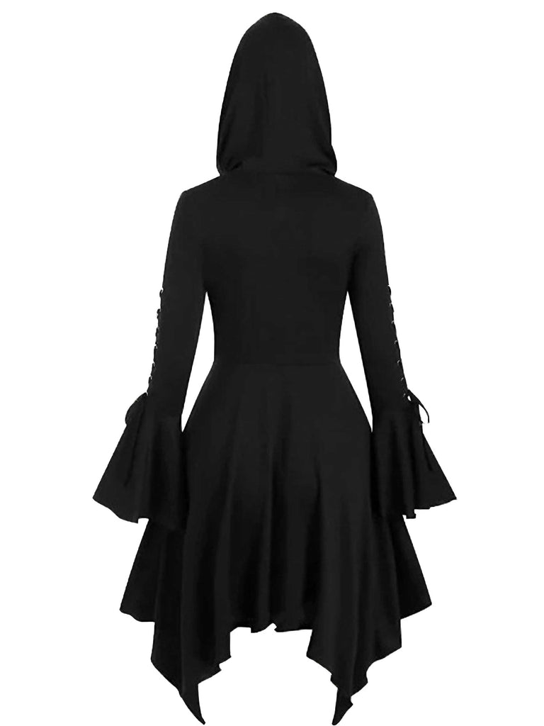 Purple 1980s Gothic Hooded Punk Long Jacket