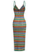1970s Strap Colorful Stripes Lace-Up Boho Dress