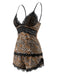Brown 1970s Leopard Lace Spaghetti Strap Pajama Set
