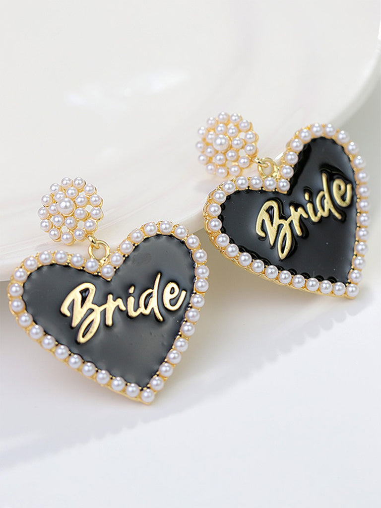 Valentine's Day Bride Heart-Shaped Pearl Earrings