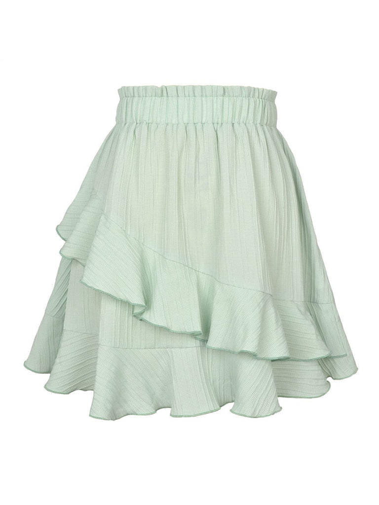 1940s Solid Irregular Ruffle Elastic Waist Skirt