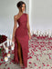 1960s One Shoulder Ruched Slit Satin Dress