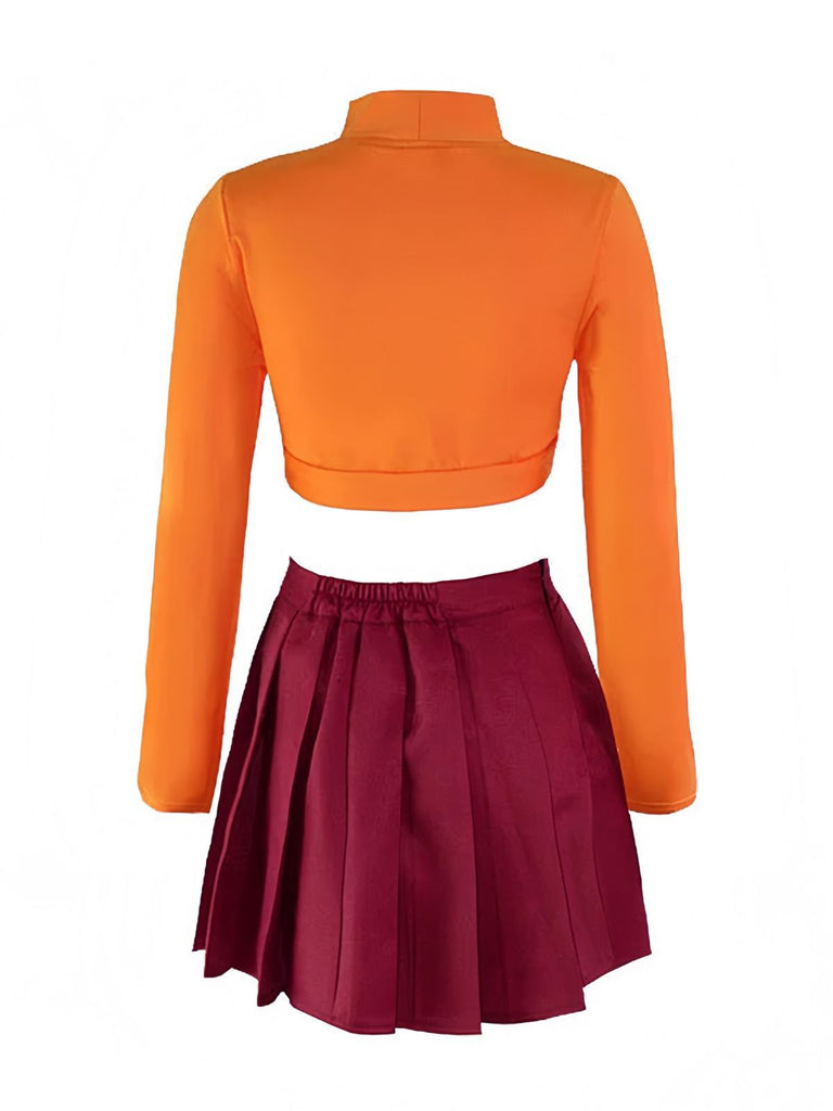 2PCS Orange & Red 1960s Velma Top & Skirt
