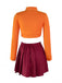 2PCS Orange & Red 1960s Velma Top & Skirt