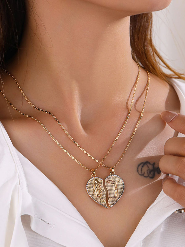 Split Heart Angel Pendant Couple Necklace Set