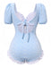 Blue 1940s Ditsy Floral Ruffles One-Piece Swimsuit