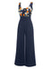 [US Warehouse] Navy Blue 1940s Flower Embroidery Jumpsuit