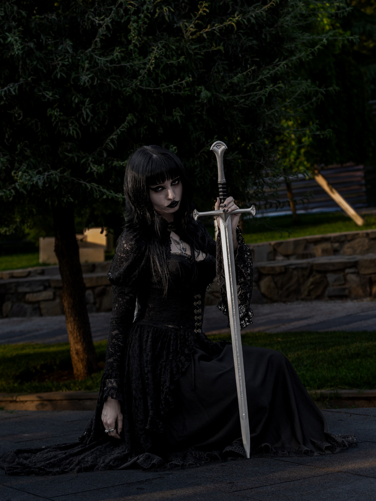 Black 1980s Gigot Sleeve Victorian Lace Dress