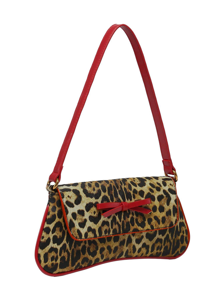 Vintage Leopard Print Single Shoulder Underarm Baguette Bag