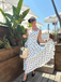 White 1950s Square Neck Polka Dot Sleeveless Pleated Dress