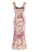 Rose Pink 1960s Floral Ruffle Detail Maxi Dress