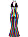[Pre-Sale] 1970s Rainbow Colorblock Disco Halter Jumpsuit