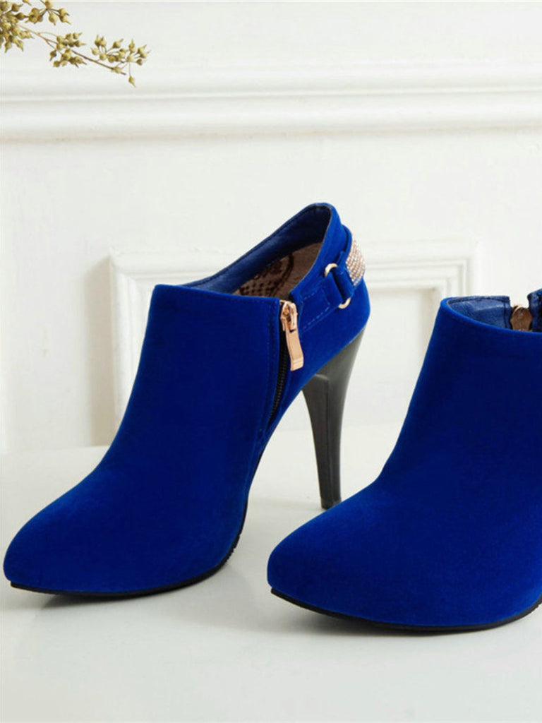 Vintage Solid Velvet Pointed Toe Stiletto Heels