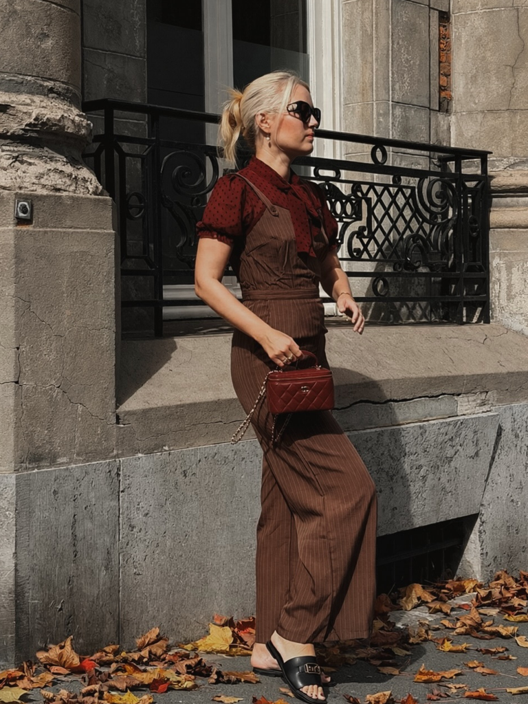 Red 1930s Mesh Patchwork Vertical Stripe Jumpsuit