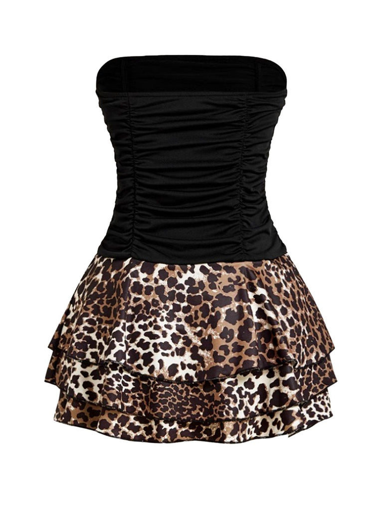 1980s Wrap Leopard Ruffle Tie Mini Dress