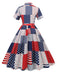 1950s Shirt Neck Stars Stripes Patchwork Dress