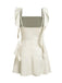 1980s Solid Ruffled Strap Square Neck Dress