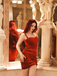 Red 1980s Velvet Corset Ruched Sweetheart Mini Dress