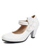 Vintage Bow Strap Solid Leather High Heel Shoes