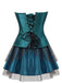 2PCS 1930s Peacock Feather Embroidered Corset & Mesh Pleated Skirt