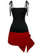 Black 1960s Square Neck Red Bow Tie Dress