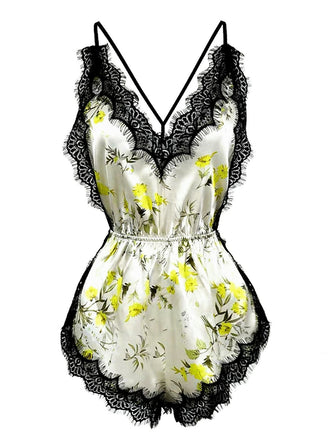 1950s Slip Floral Lace Backless Sleepwear