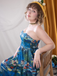 Blue 1950s Water Lily Sweetheart Strapless Dress