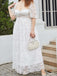 [Plus Size] White 1950s Lace Square Neck Maxi Dress