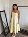 Yellow 1950s Floral Jacquard Textured Spaghetti Strap Midi Dress
