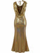 Gold 1930s Metallic Textured Bow Cowl Neck Dress