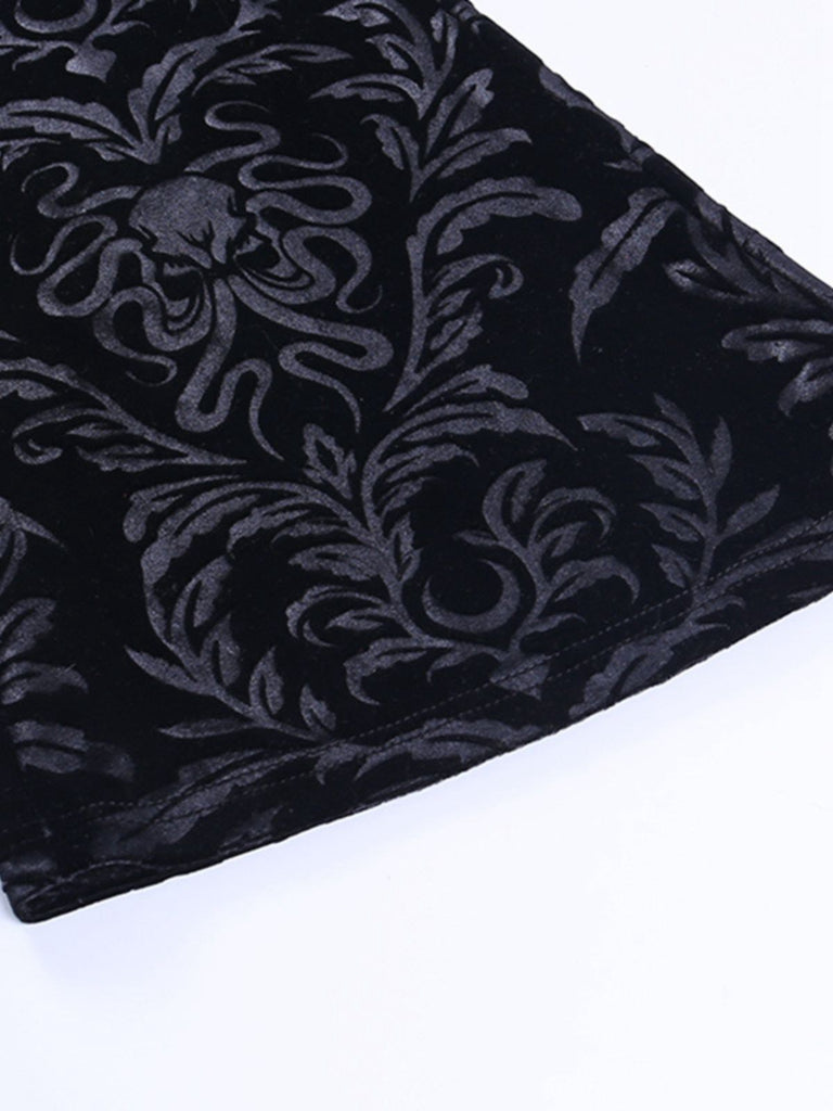 Black 1980s Punk Vine Print Velvet Bootcut Pants
