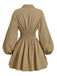 Beige 1960s Puff Sleeves Elastic Cinched Waist Dress